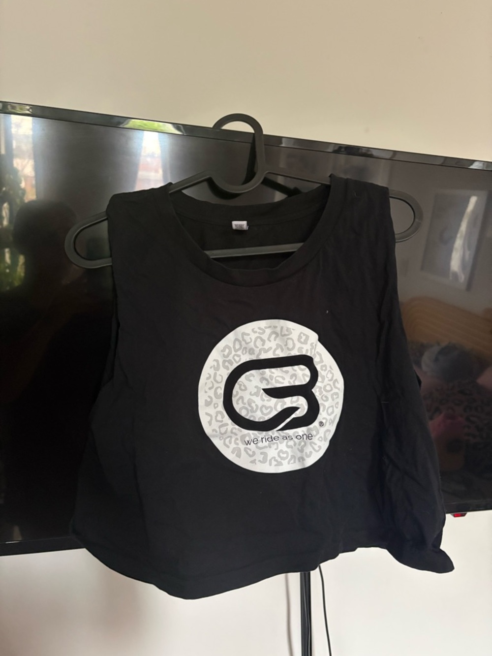 Black Crop Tank with White Leopard Logo